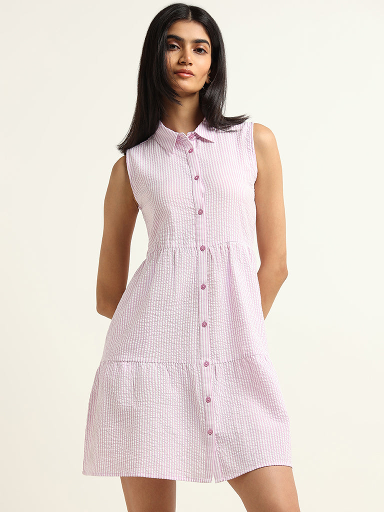 Nuon Pink Striped Cotton Shirt Dress