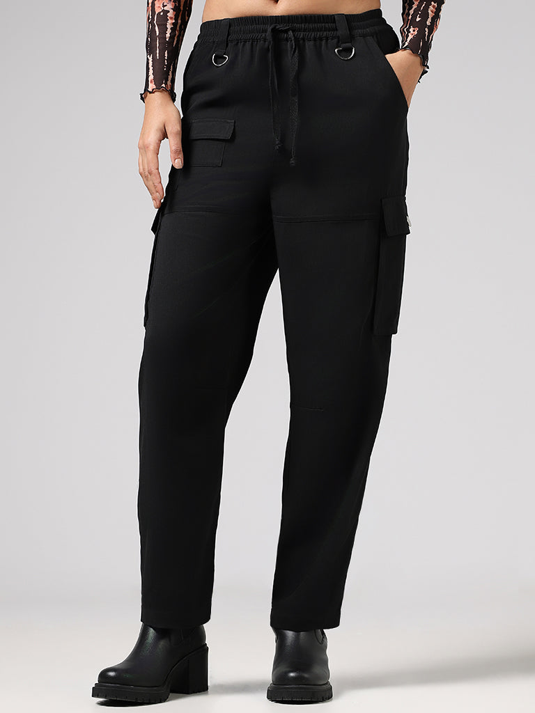 Nuon Solid Black Cargo Joggers