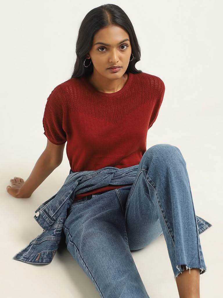 LOV Red Knitted Top