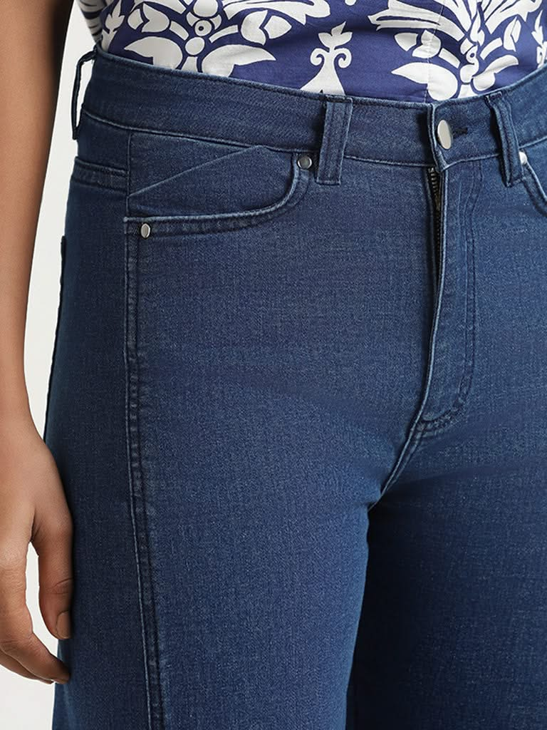 LOV Dark Blue Wide Leg - Fit Mid - Rise Jeans