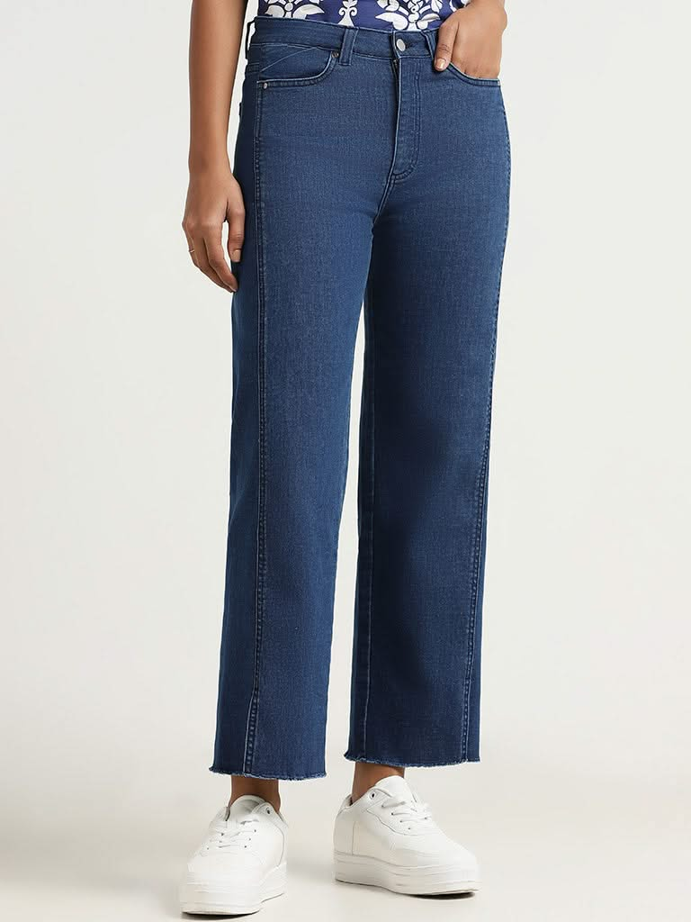 LOV Dark Blue Wide Leg - Fit Mid - Rise Jeans