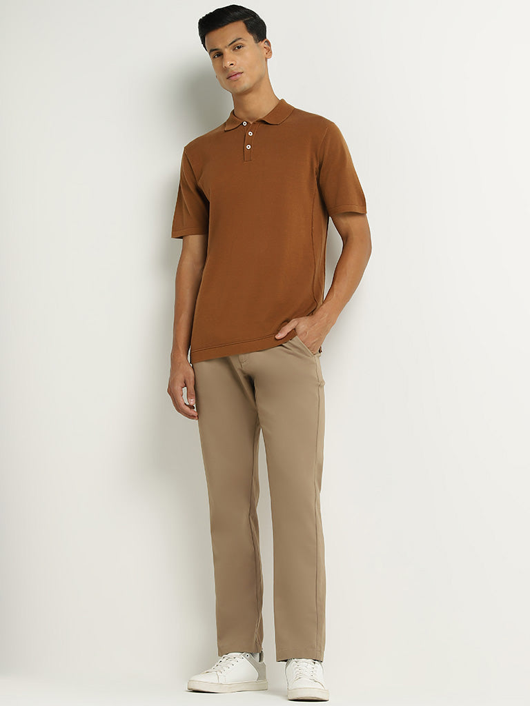 Ascot Brown Cotton Blend Relaxed Fit Polo T-Shirt