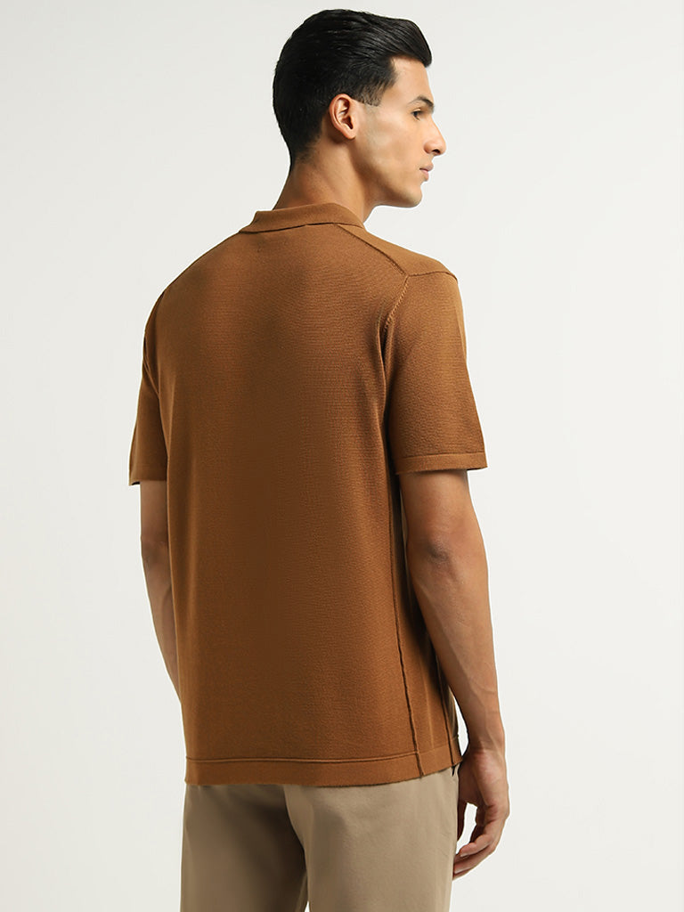 Ascot Brown Cotton Blend Relaxed Fit Polo T-Shirt