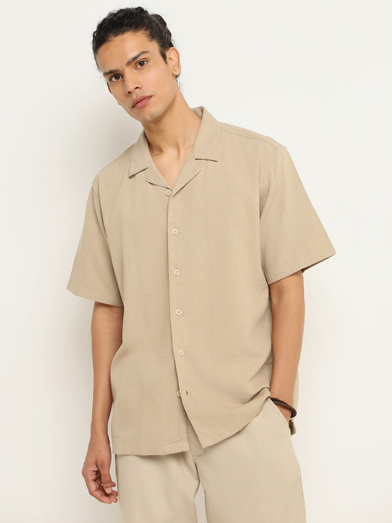 ETA Beige Cotton Relaxed Fit Shirt