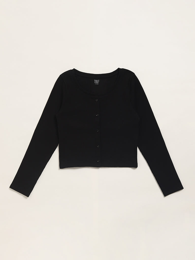 Y&F Kids Black Ribbed Top