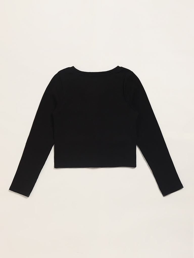 Y&F Kids Black Ribbed Top