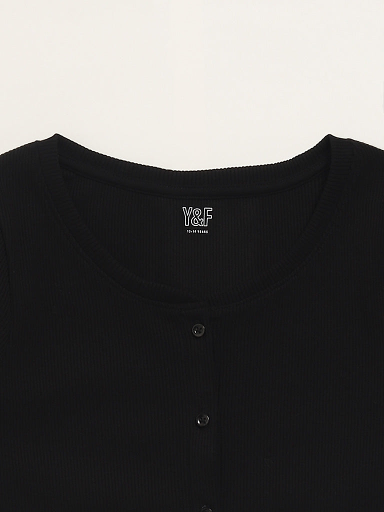 Y&F Kids Black Ribbed Top