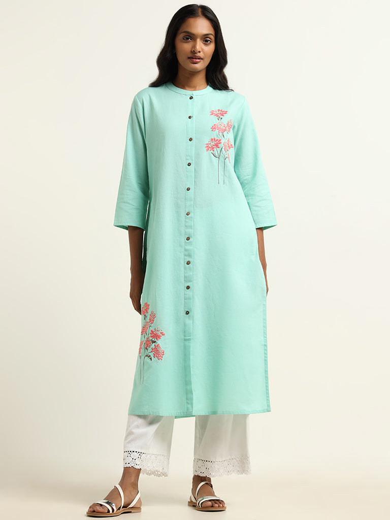 Utsa Light Aqua Embroidered Kurta