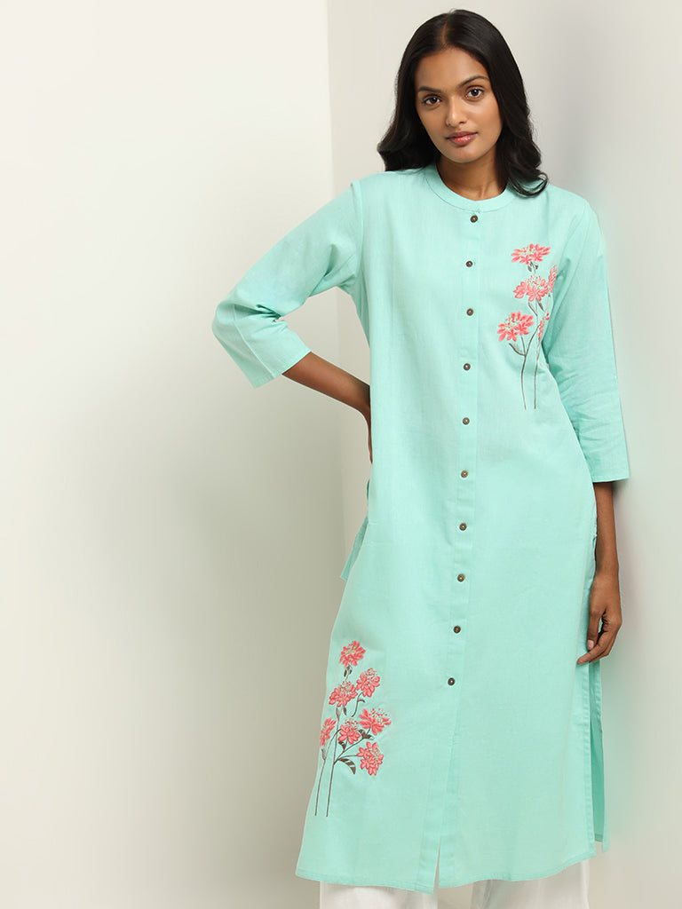 Utsa Light Aqua Embroidered Kurta