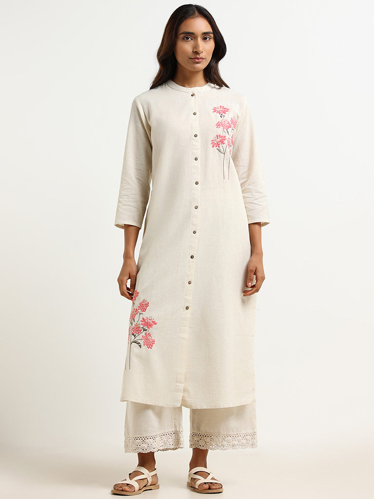 Utsa Beige Embroidered Kurta