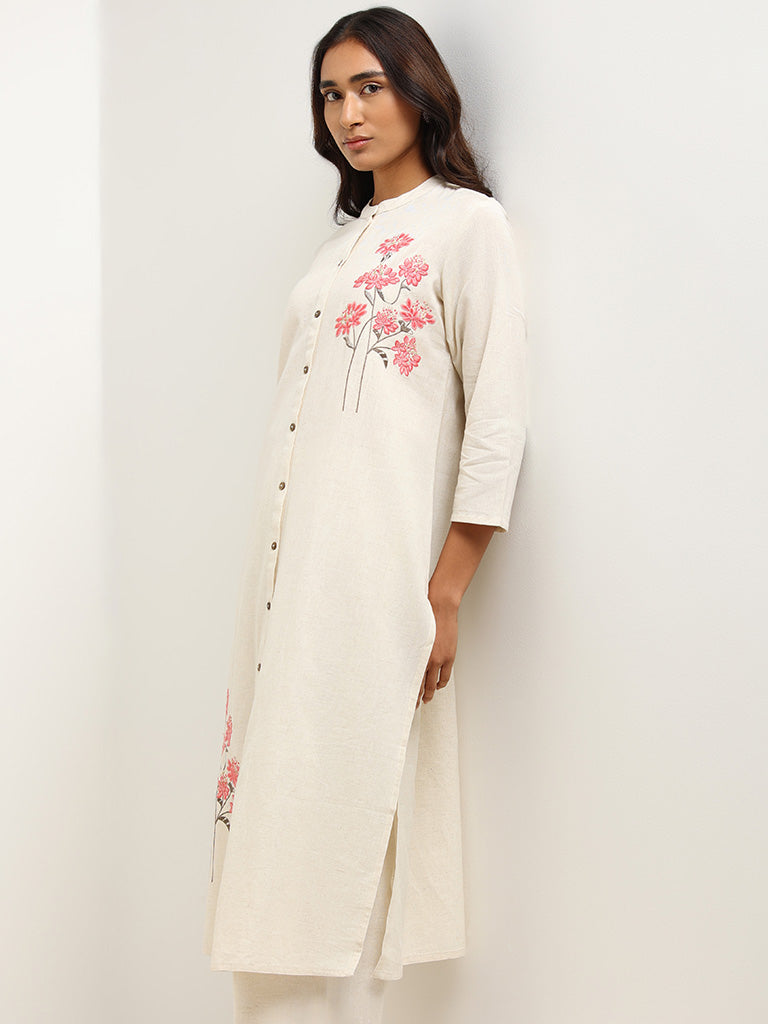 Utsa Beige Embroidered Kurta