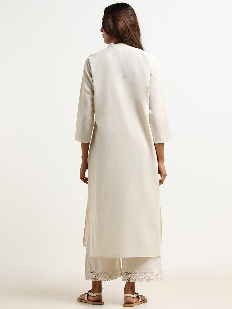 Utsa Beige Embroidered Kurta