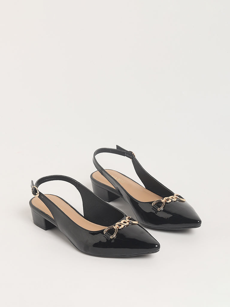 LUNA BLU Black Slingback Mules