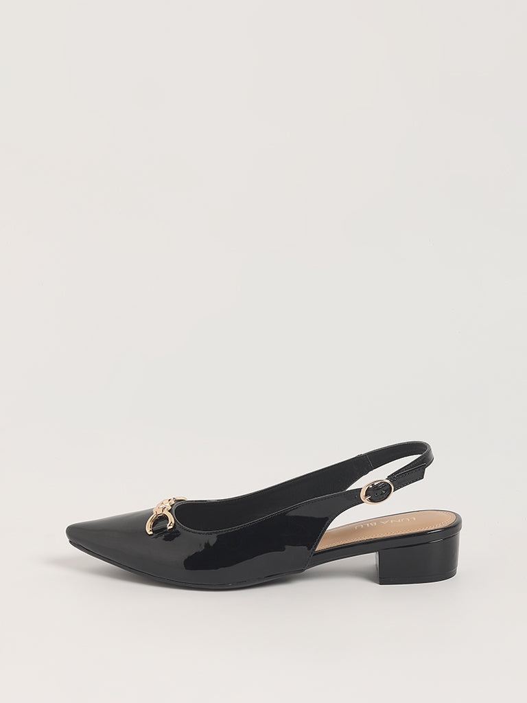 LUNA BLU Black Slingback Mules