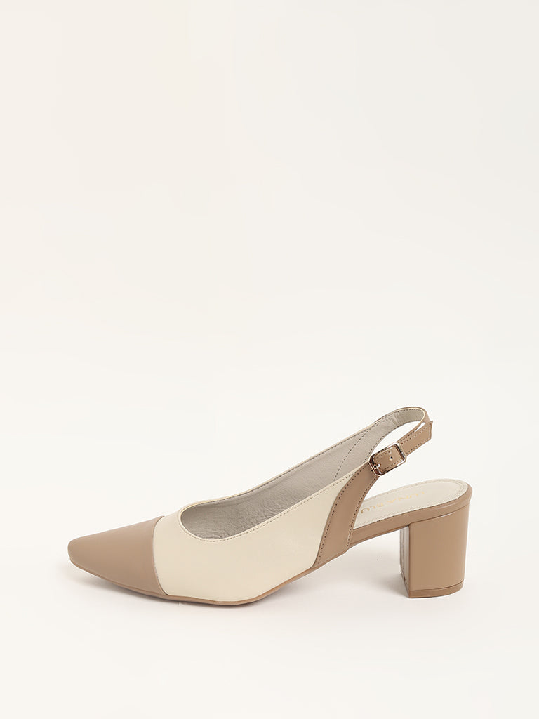 LUNA BLU Ivory Block Heel Mules