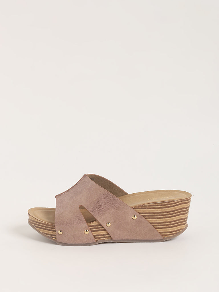 LUNA BLU Blush Pink Broad Strap Wedges Sandals