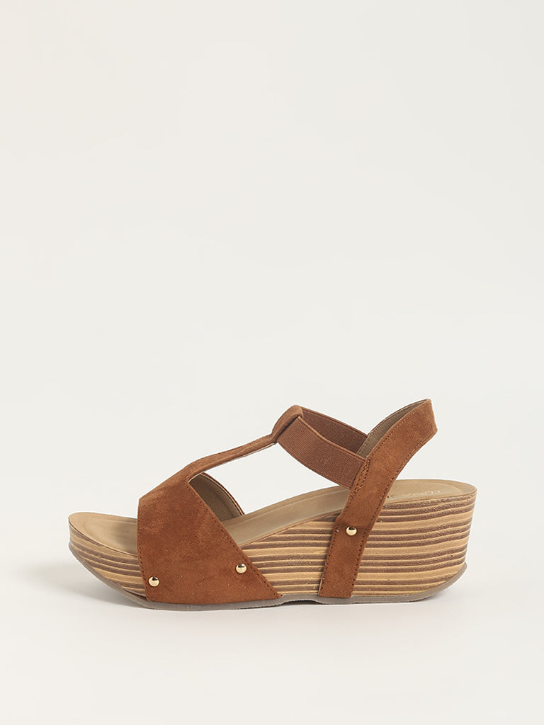 LUNA BLU Brown T-Strap Wedge Sandals