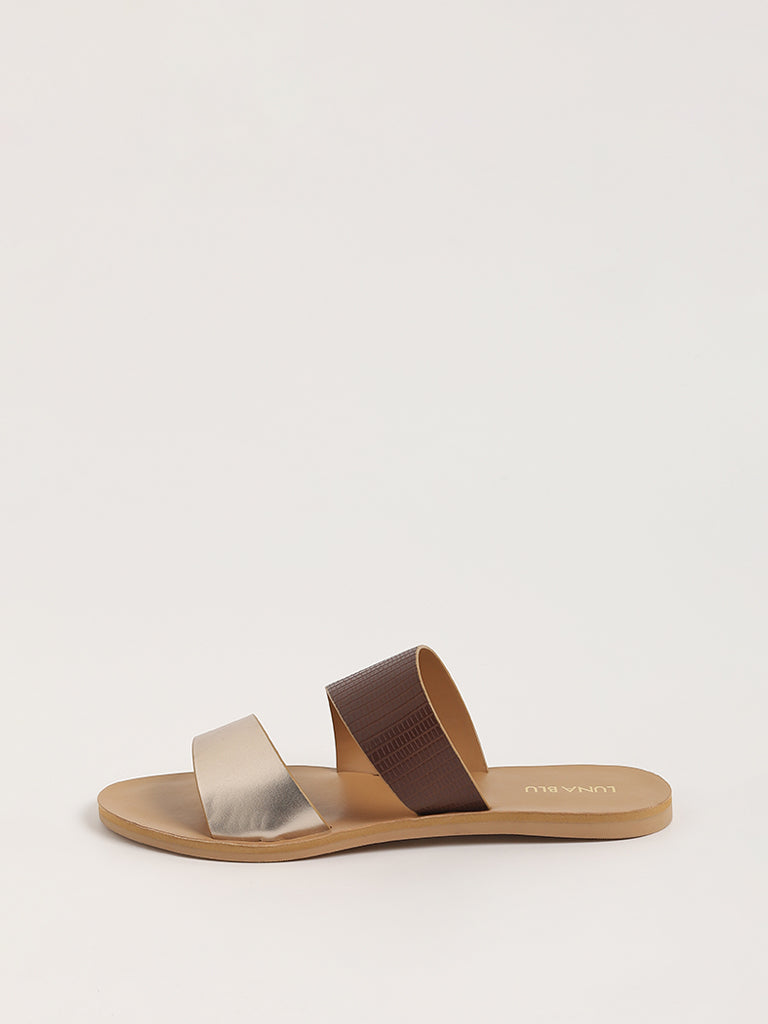 LUNA BLU Gold Two-Strap Sandals