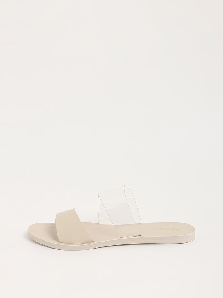 LUNA BLU Cream Double-Strap Slides