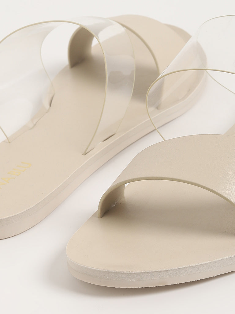 LUNA BLU Cream Double-Strap Slides