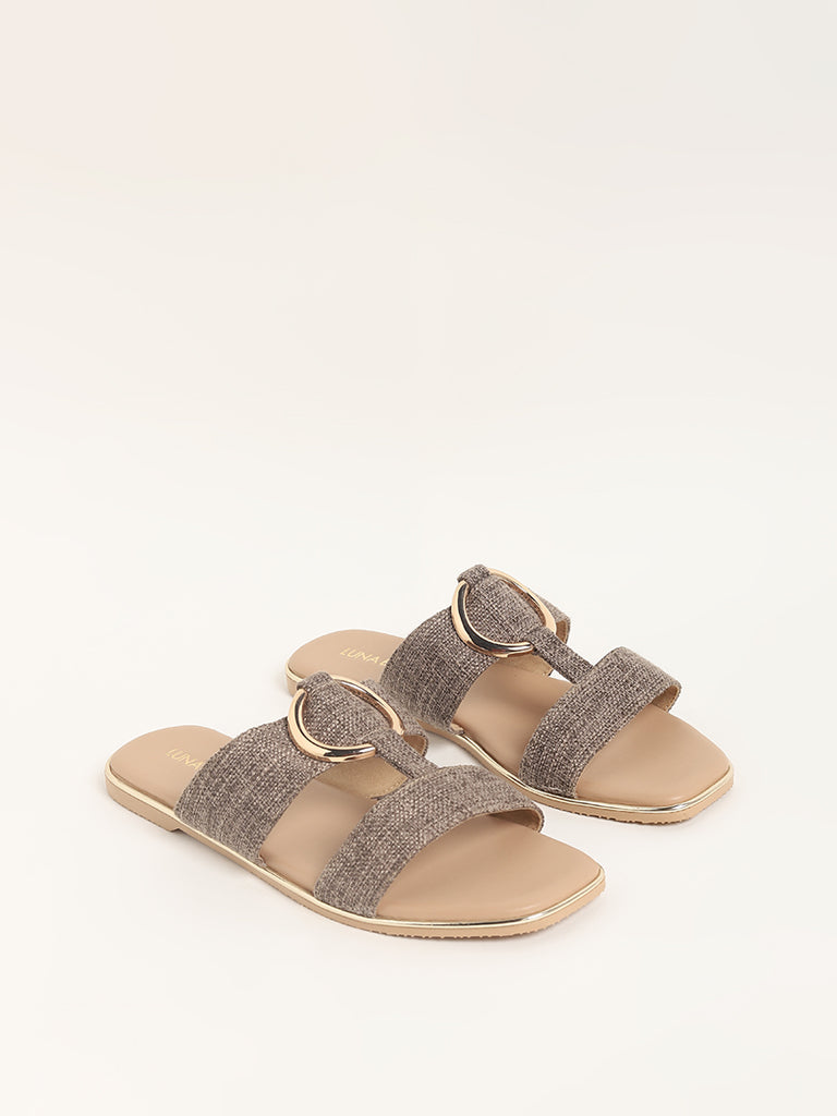 LUNA BLU Brown Double Band Slides