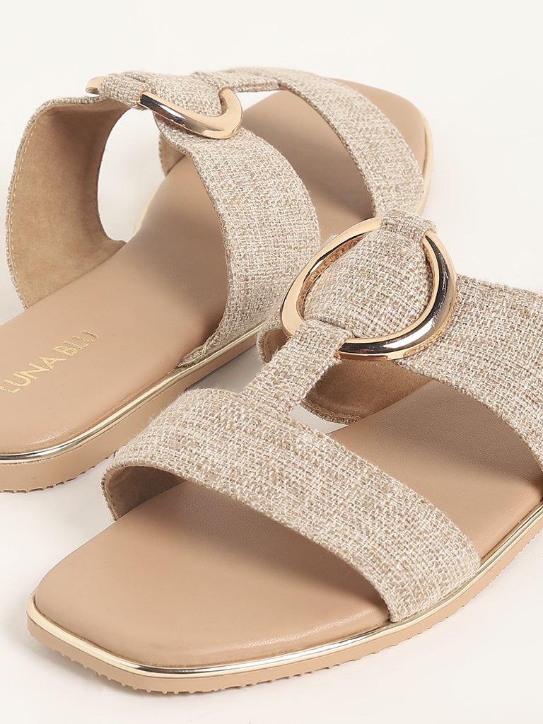 LUNA BLU Taupe Double Band Slides