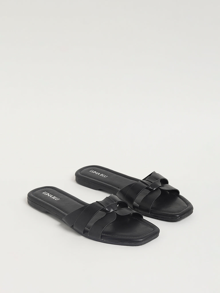 LUNA BLU Double-Strap Black Slides