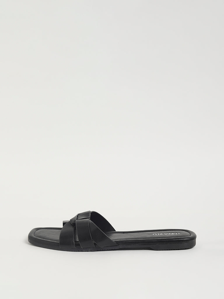 LUNA BLU Double-Strap Black Slides