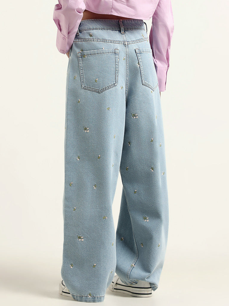 Nuon Light Blue Wide Leg - Fit Mid Rise Jeans