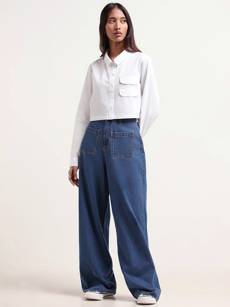 Nuon Dark Blue Wide Leg - Fit High - Rise Jeans