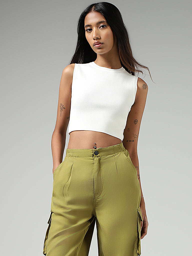 Nuon White Sleeveless Crop Top