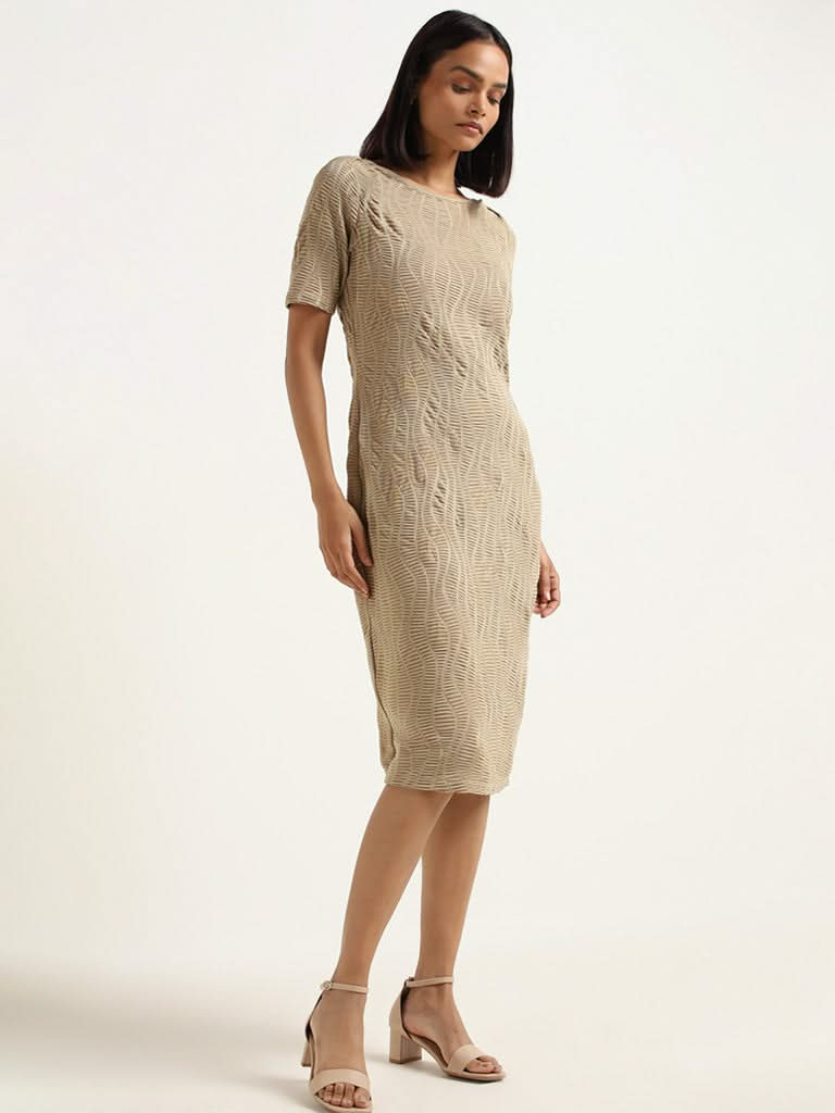 Wardrobe Beige Self-Patterned Dress