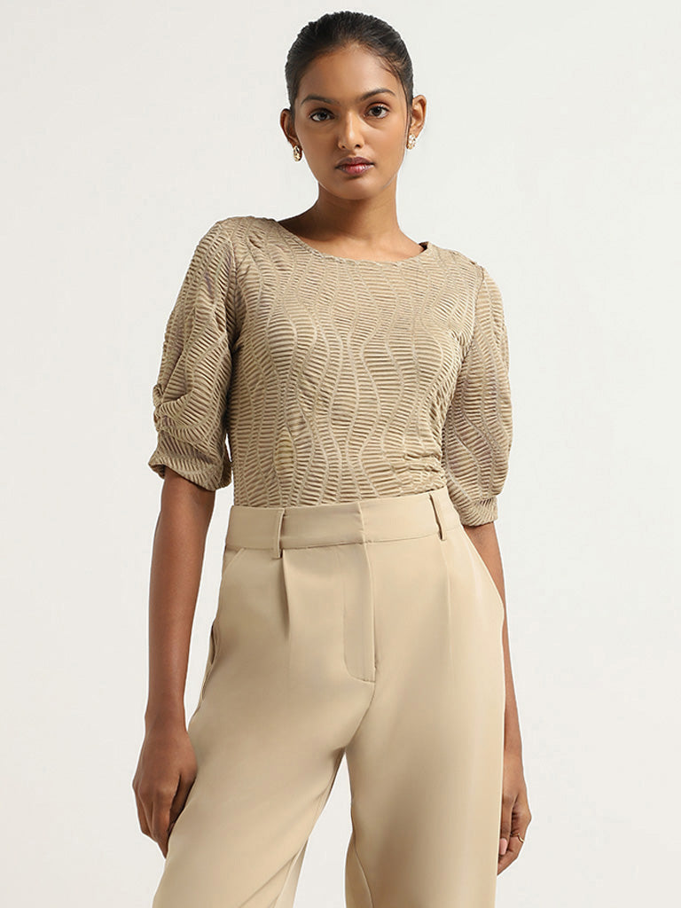 Wardrobe Beige Self-Patterned Top