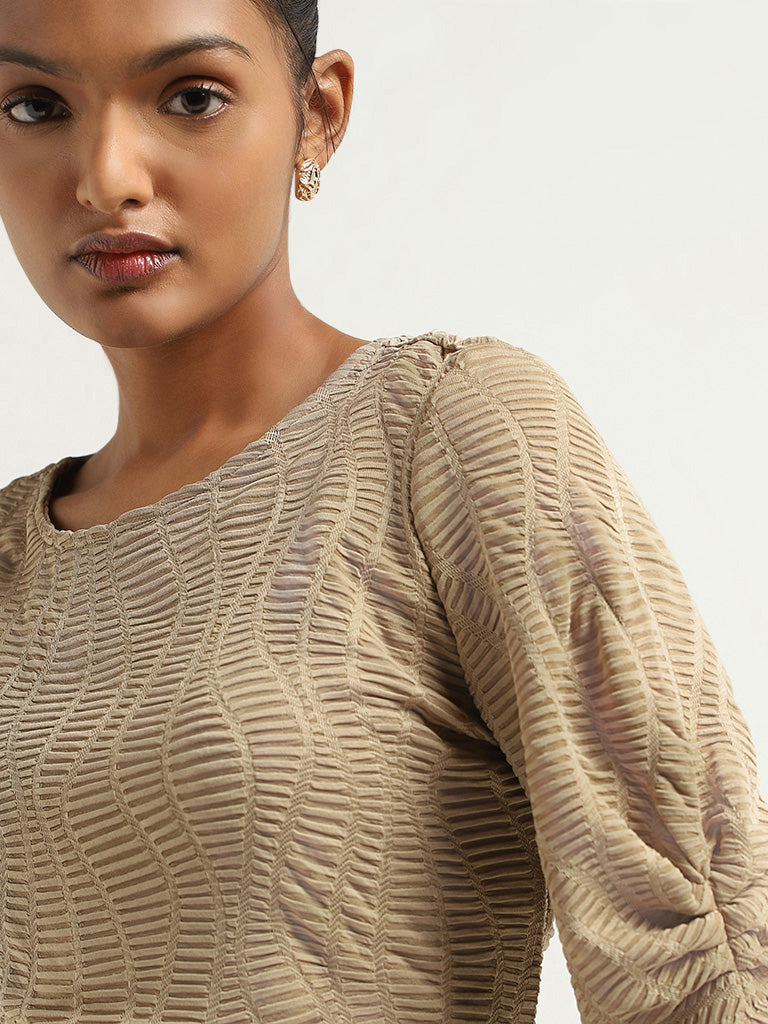 Wardrobe Beige Self-Patterned Top