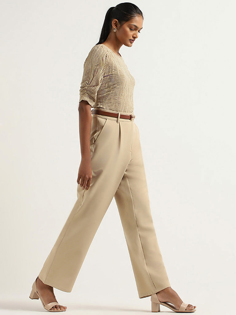 Wardrobe Beige Self-Patterned Top