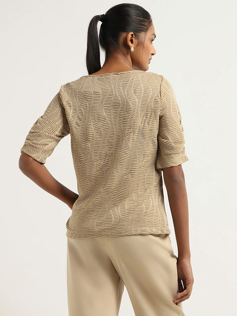 Wardrobe Beige Self-Patterned Top