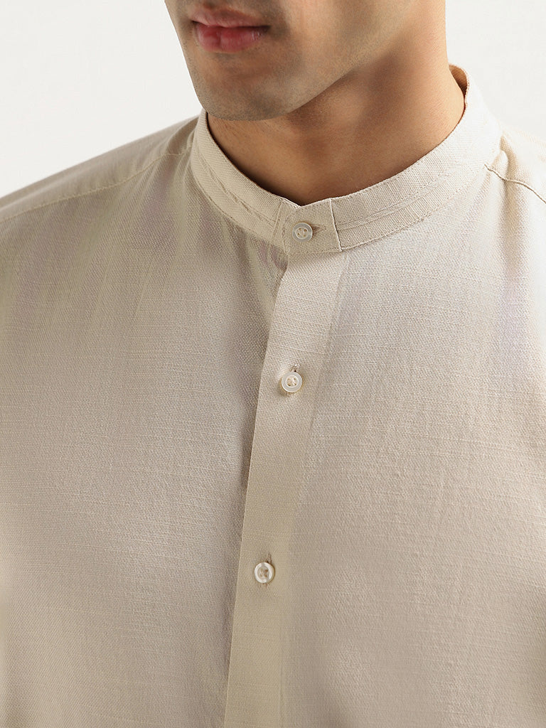 Ascot Beige Solid Cotton Relaxed Fit Shirt