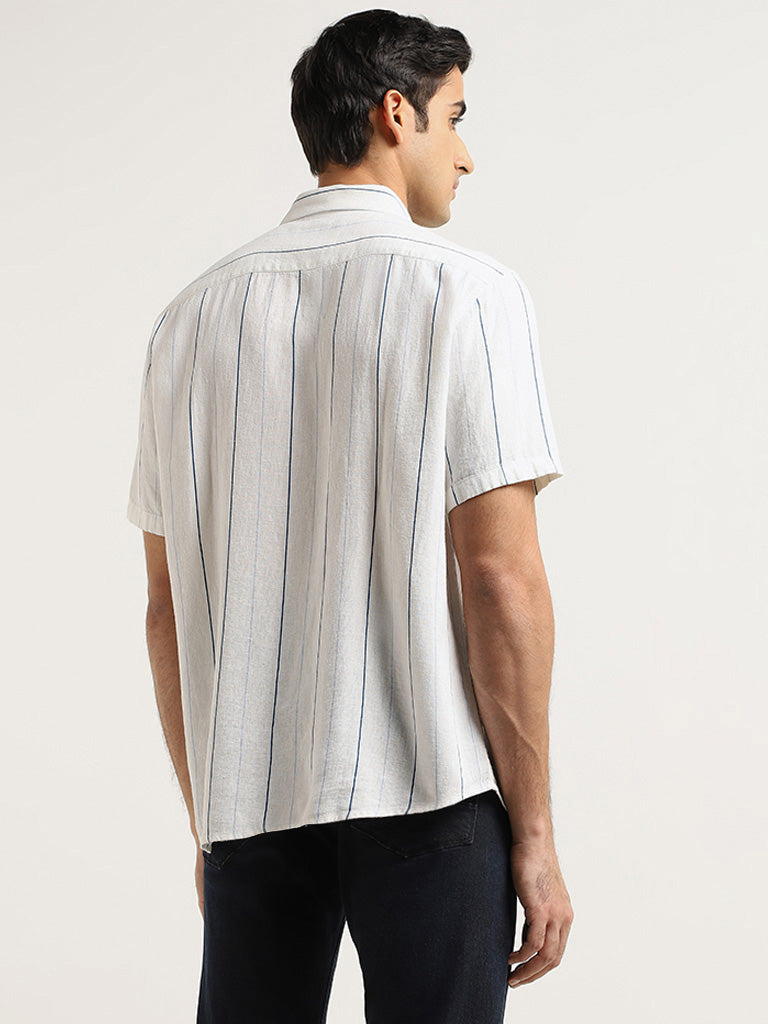 Ascot White Striped Relaxed Fit Blended Linen Shirt