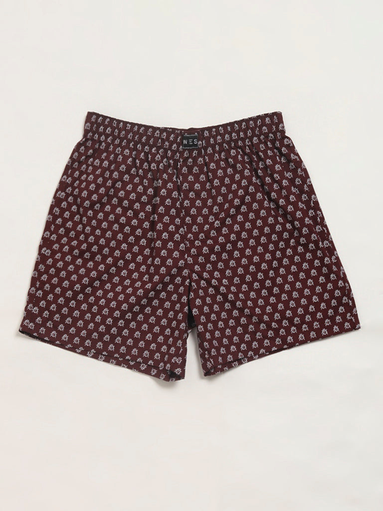 WES Lounge Wine Printed Cotton Boxers - Pack of 2