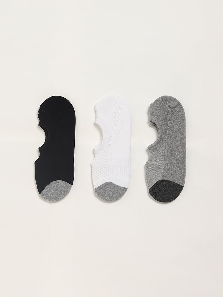 WES Lounge Black No-Show Cotton Socks - Pack of 3