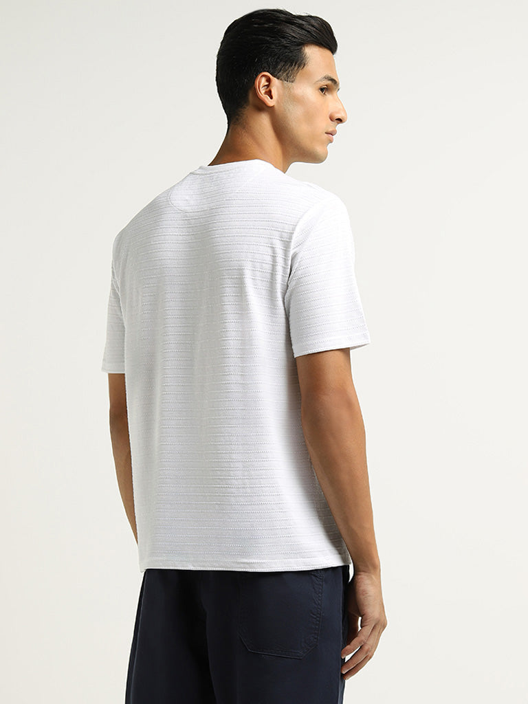 WES Lounge White Textured Cotton Blend Relaxed Fit T-Shirt