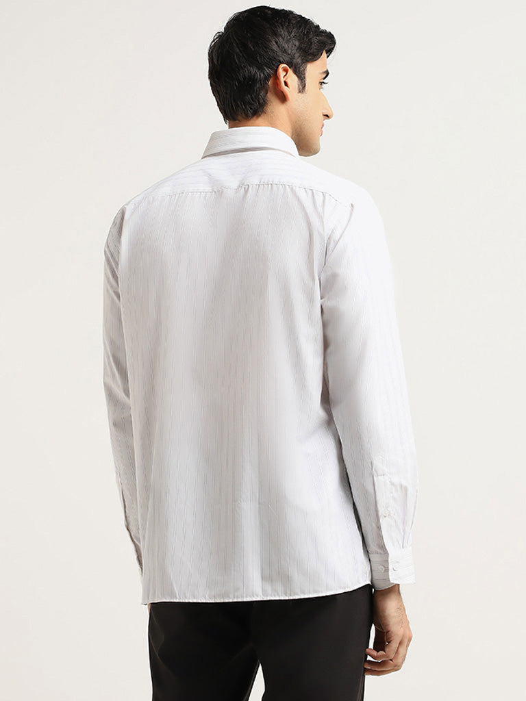 WES Formals White Striped Cotton Relaxed Fit Shirt