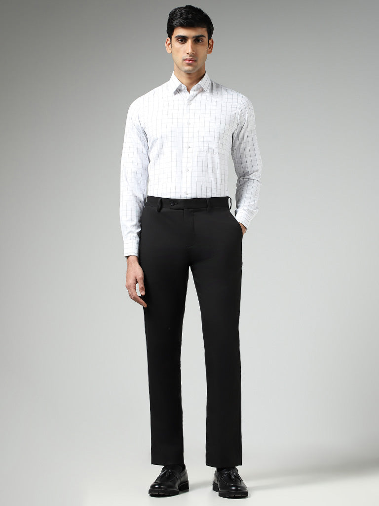 WES Formals White Checked Slim Fit Shirt