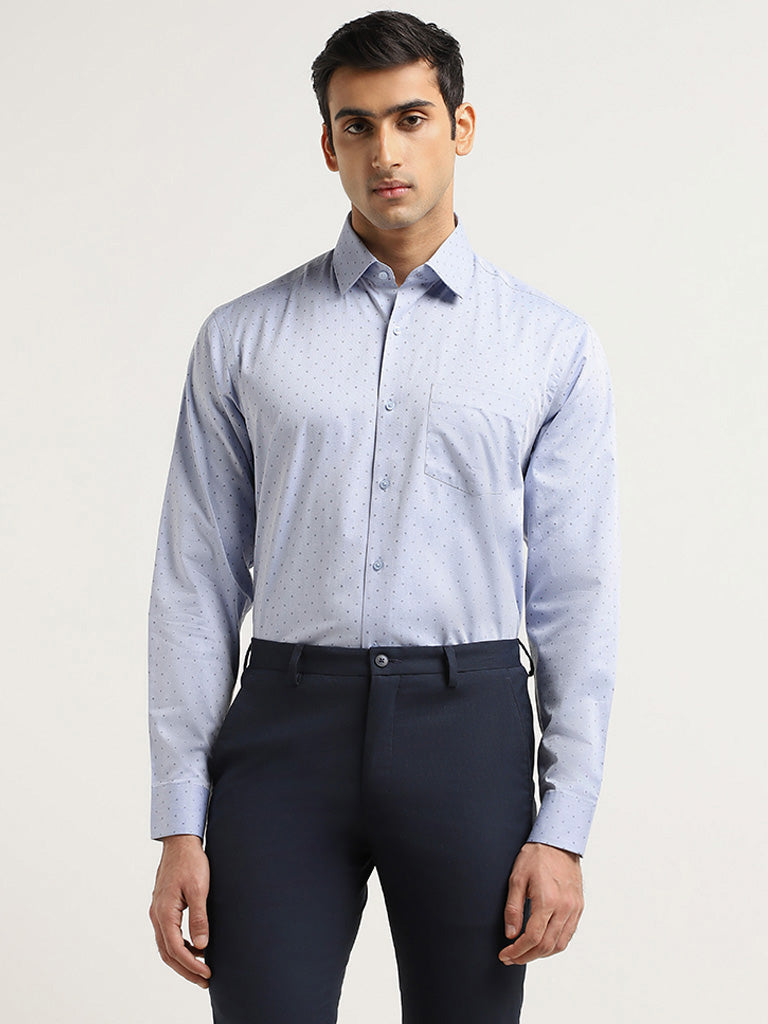 WES Formals Blue Printed Cotton Relaxed Fit Shirt