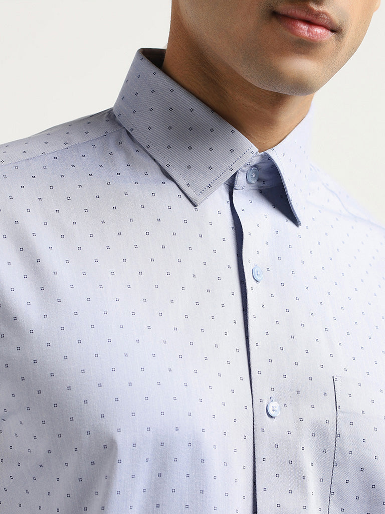 WES Formals Blue Printed Cotton Relaxed Fit Shirt