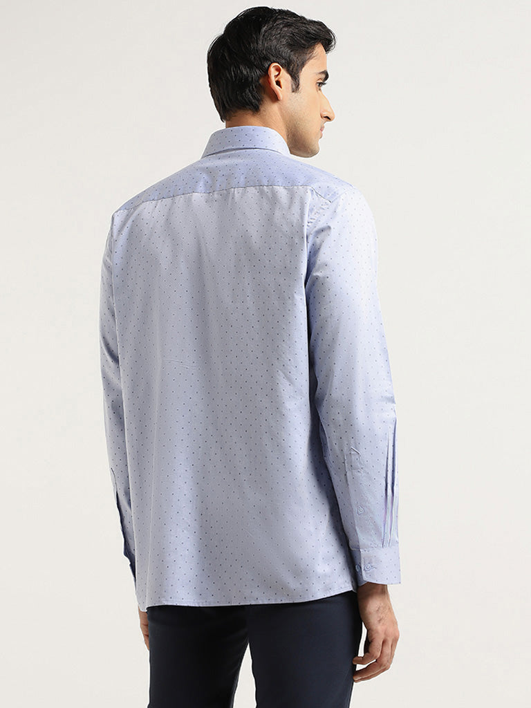 WES Formals Blue Printed Cotton Relaxed Fit Shirt