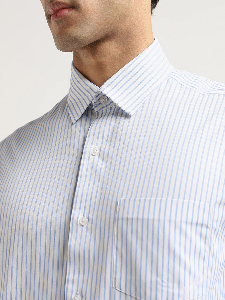 WES Formals Striped White Cotton Slim Fit Shirt