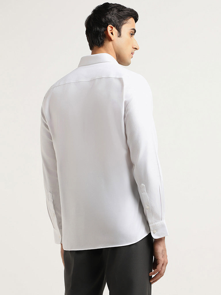 WES Formals White Self-Patterned Cotton Slim Fit Shirt