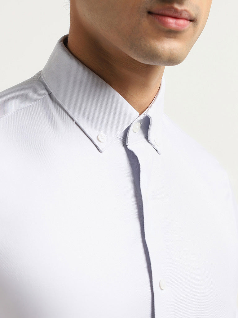 WES Formals Grey Self-Patterned Cotton Slim Fit Shirt