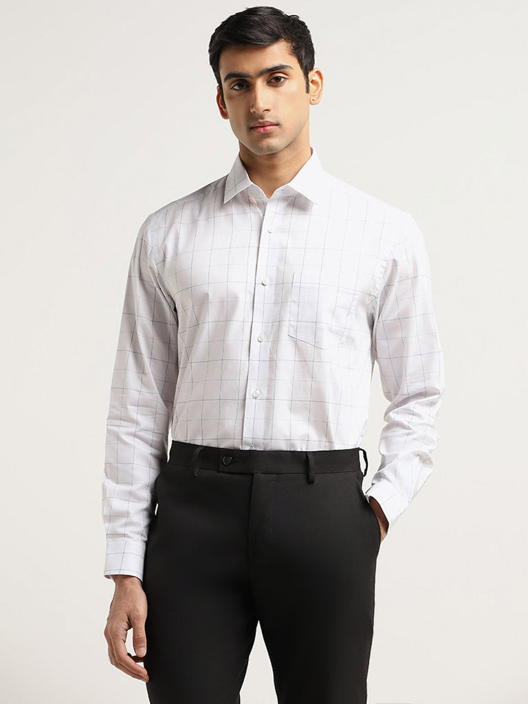 WES Formals White Checked Cotton Relaxed Fit Shirt